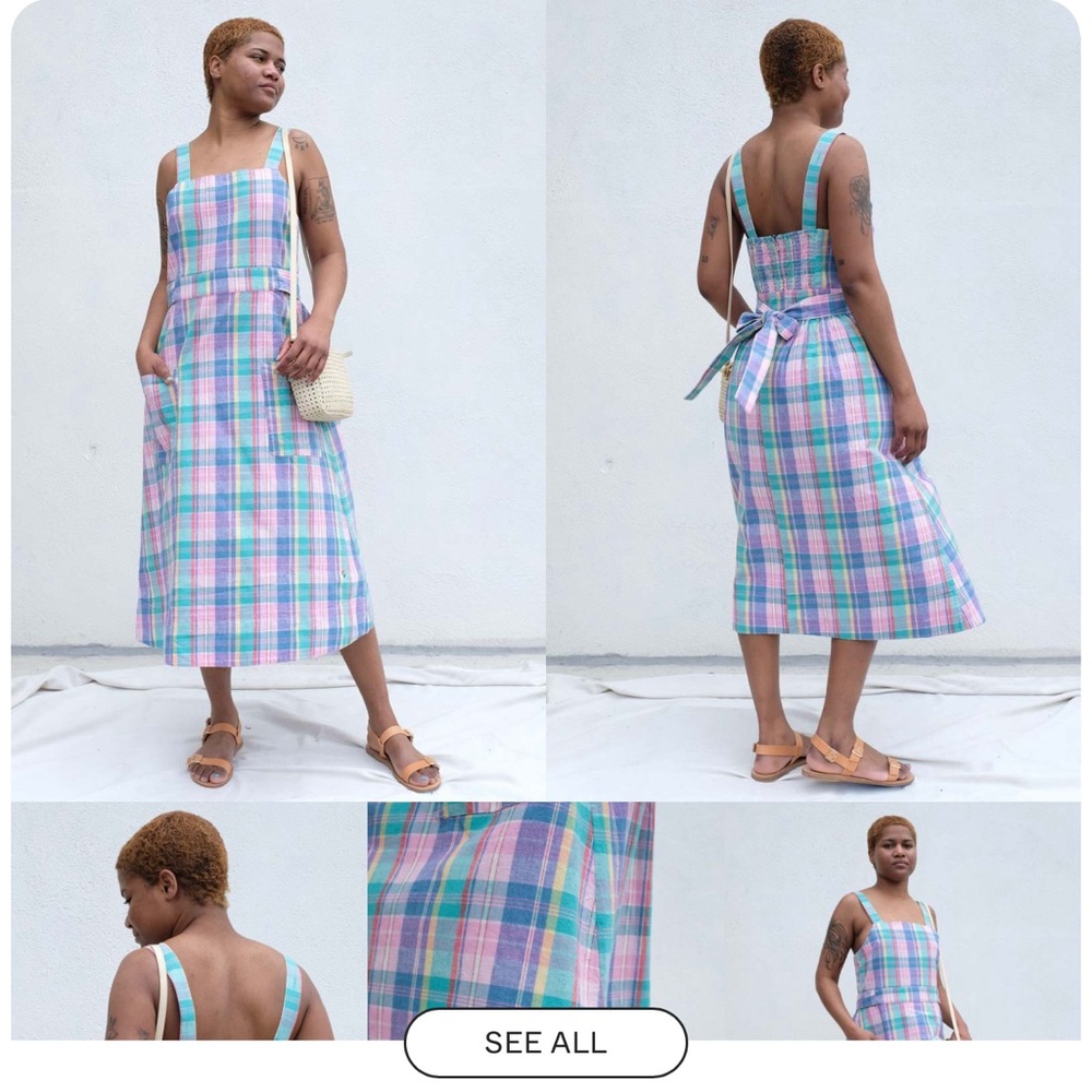 Clare V size S madras apron dress with pockets.